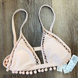Forever 21 Blush Pink Bikini Top With Pom Pom Trim & Crochet Details  Size S NWT